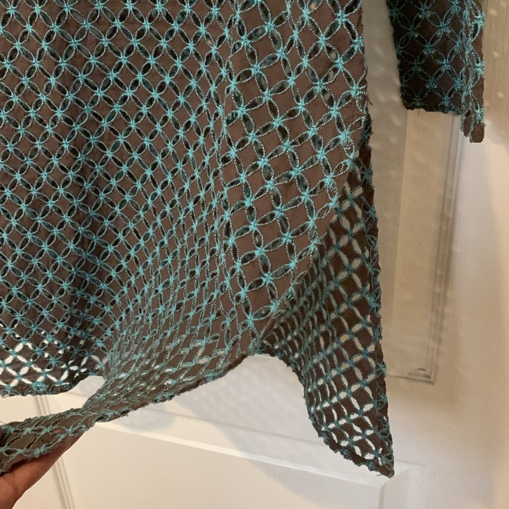 Sz L Tommy Bahama Brown and Teal Geometric summer pool party vacay Dress used - Picture 16 of 17